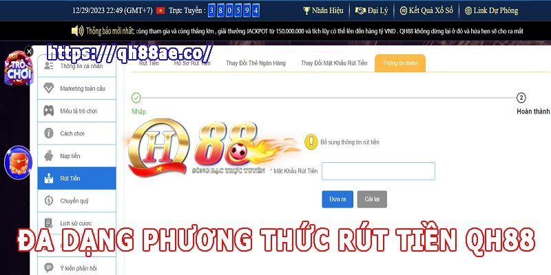 Đa dạng phương thức rút tiền Qh88